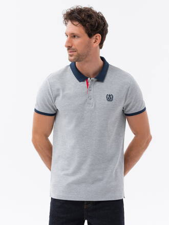 Men's polo shirt with contrasting elements - grey melange V1 S1634