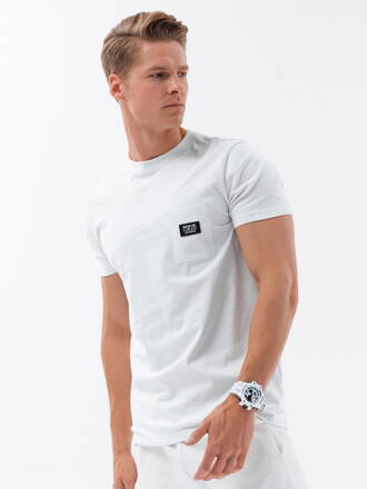 Men's cotton t-shirt with pocket - white V8 S1743