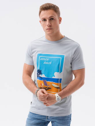 Men's printed t-shirt S1434 V-3B- light blue