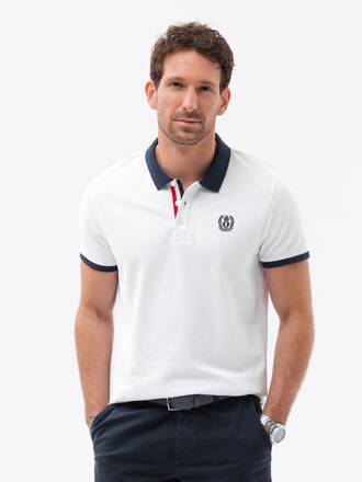 Men's polo shirt with contrasting elements - white V2 S1634