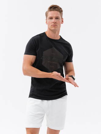 Men's printed cotton t-shirt - black V2 S1753