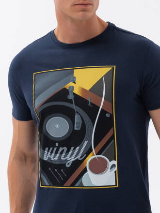 Men's printed cotton t-shirt - navy blue V2 S1731