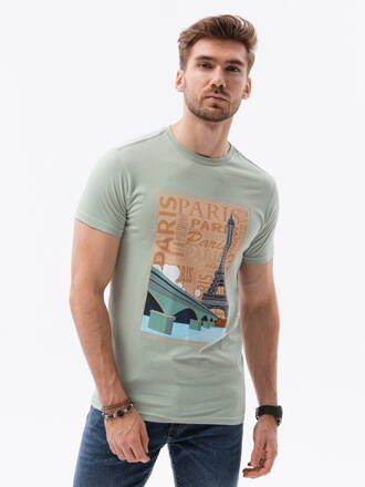Men's printed t-shirt S1434 V-6B- green