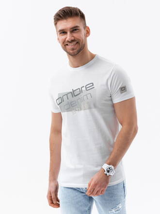 Men's printed cotton t-shirt - white V1 S1749