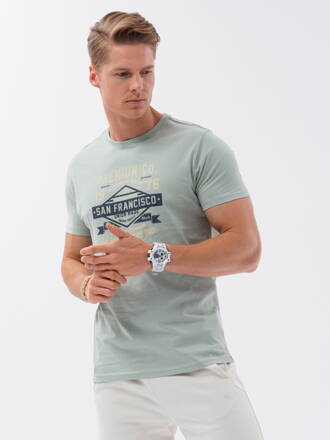 Men's printed cotton t-shirt - mint V2 OM-TSPT-0120