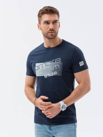 Men's printed cotton t-shirt - navy blue V3 S1749