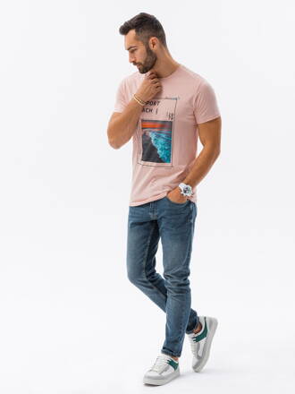 Men's printed t-shirt S1434 V-15B- pink