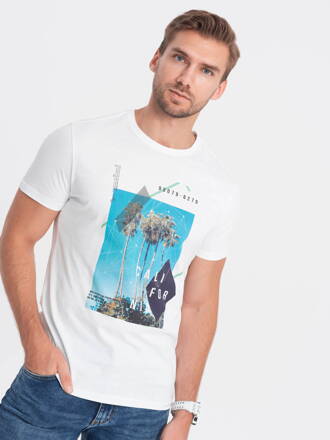 Men's printed cotton t-shirt - white V1 S1738