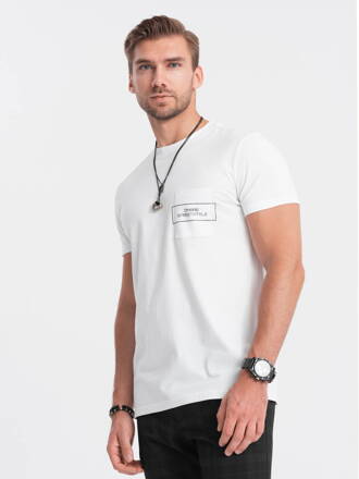 Men's cotton t-shirt with pocket print - white V8 S1742