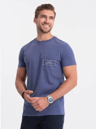 Men's cotton t-shirt with pocket print - blue V9 S1742