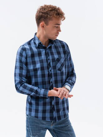 Men's check shirt with long sleeves K282 - blue/navy