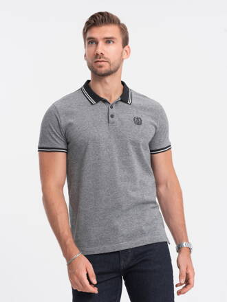 Men's melange polo shirt with contrasting collar - black V1 S1618