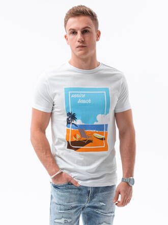 Men's printed t-shirt S1434 V-3A- white