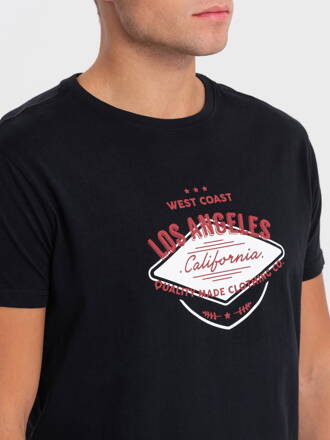 T-shirt męski bawełniany z nadrukiem - czarny V3 OM-TSPT-0121