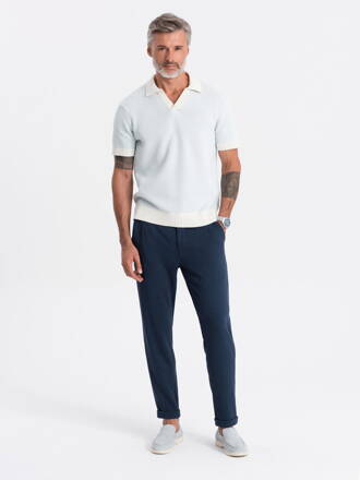 Men's knit pants with elastic waistband - navy blue V1 OM-PACP-0121