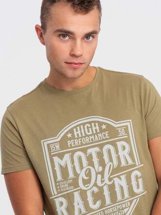 Men's printed cotton t-shirt - olive V2 S1735