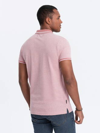 Men's melange polo shirt with contrasting collar - pink V2 S1618