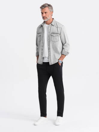 Men's knit pants with elastic waistband - black V2 OM-PACP-0121