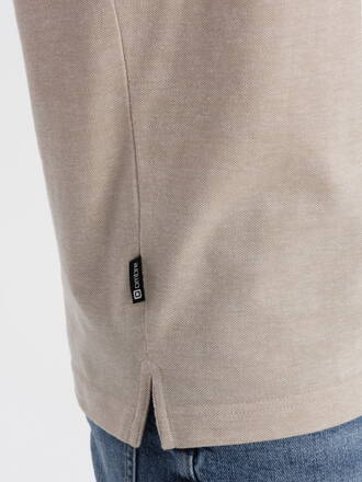 Men's melange polo shirt with contrast collar - cream V4 S1618