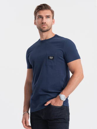 Men's cotton t-shirt with pocket - navy blue V10 S1743