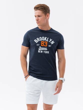 Men's printed cotton t-shirt - navy blue V1 OM-TSPT-0126