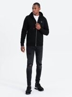 Unbuttoned men's HOODIE sweatshirt in a pleasant knit fabric - black V1 OM-SSZP-0148