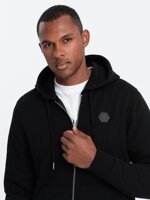 Unbuttoned men's HOODIE sweatshirt in a pleasant knit fabric - black V1 OM-SSZP-0148