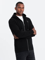 Unbuttoned men's HOODIE sweatshirt in a pleasant knit fabric - black V1 OM-SSZP-0148