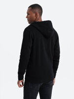 Unbuttoned men's HOODIE sweatshirt in a pleasant knit fabric - black V1 OM-SSZP-0148