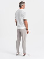 Men's knit pants with elastic waistband - light grey V4 OM-PACP-0121