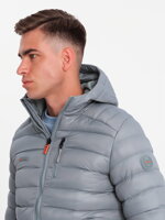 Men's quilted jacket with hood - gray V2 C549
