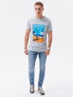 Men's printed t-shirt S1434 V-3B- light blue