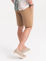 Men's knitted shorts with decorative elastic waistband - light brown V4 OM-SRCS-0110