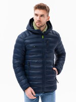 Men's quilted jacket with hood - navy blue V3 C549