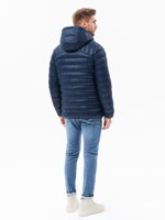 Men's quilted jacket with hood - navy blue V3 C549
