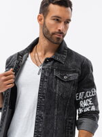 Men's mid-season jeans jacket C525 - black/white