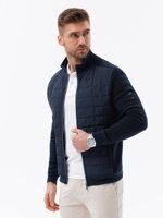 Men's unbuttoned jacket with quilted front - navy blue V1 OM-JANP-0103