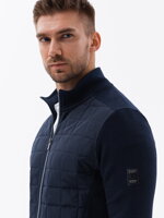 Men's unbuttoned jacket with quilted front - navy blue V1 OM-JANP-0103