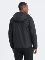 Men's windbreaker jacket with hood and contrasting details - black V2 OM-JANP-0110