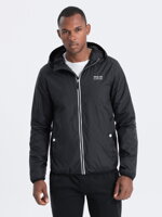 Men's windbreaker jacket with hood and contrasting details - black V2 OM-JANP-0110
