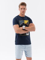 Men's printed cotton t-shirt - navy blue V2 S1731