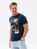 Men's printed cotton t-shirt - navy blue V2 S1731