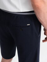 Men's knitted shorts with decorative elastic waistband - navy blue V1 OM-SRCS-0110