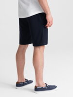 Men's knitted shorts with decorative elastic waistband - navy blue V1 OM-SRCS-0110