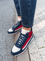 Men's casual sneakers T358 - dark blue/red