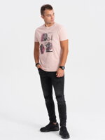Men's printed cotton t-shirt - light pink V2 S1741