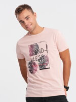 Men's printed cotton t-shirt - light pink V2 S1741
