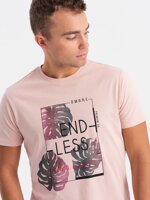 Men's printed cotton t-shirt - light pink V2 S1741
