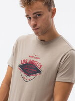 Men's printed t-shirt S1434 V-21D- beige