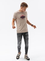 Men's printed t-shirt S1434 V-21D- beige